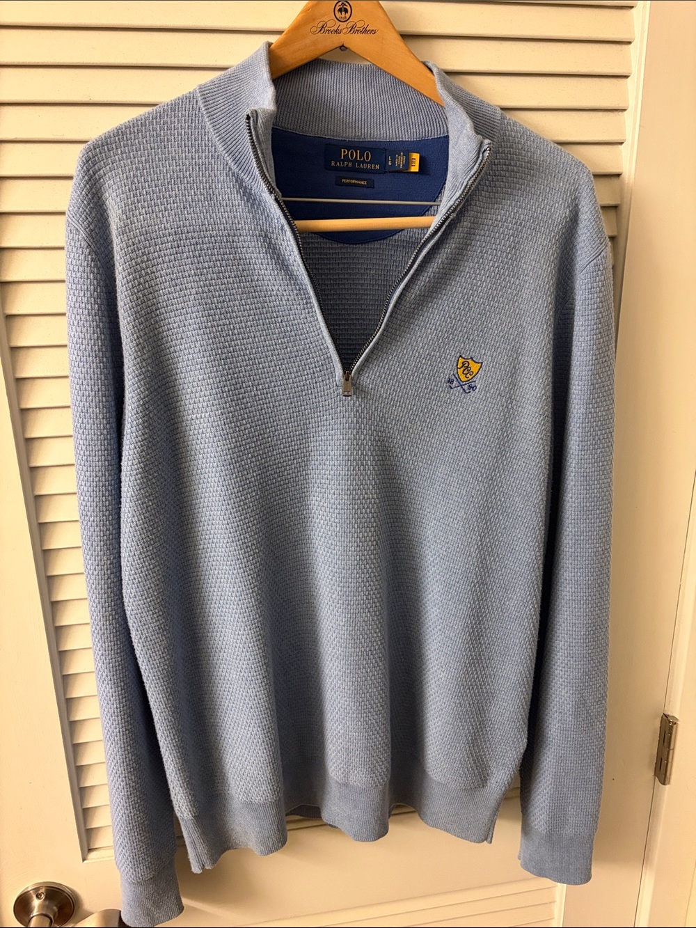 Polo by Ralph Lauren Light Blue Half-Zip Waffle Knit Sweater with Crest